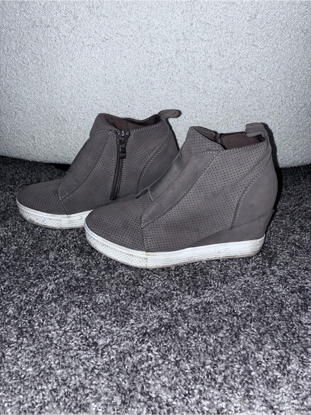 Vici Gray Perforated Wedge Sneaker Booties